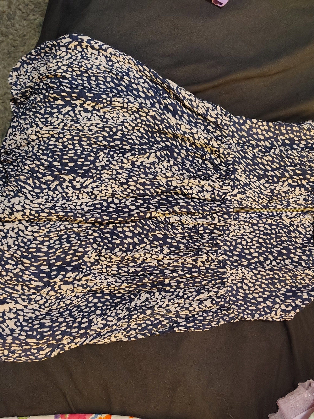 Women’s Navy Blue Printed Dress with Zip